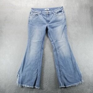 We The Free Jeans Womens 30 Blue Bell Bottom Flare Raw Hem High Rise Boho